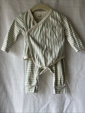 Pehr Mint & White Striped Wrap Onesie & Pants Matching Set 6-12M